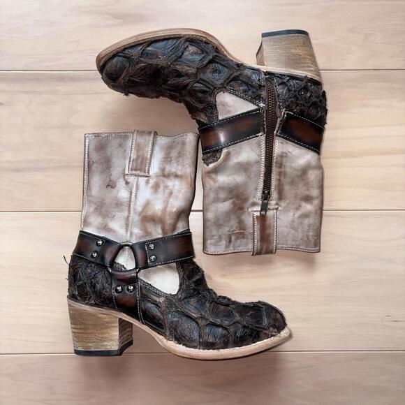 Freebird By Steven Darcy Boots Beige Piracuru Leather Womens Size 8 - Picture 3 of 8